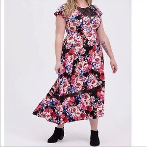 Torrid Asymmetrical Floral Dress Cottage Core Boho Lace Vacation Festival